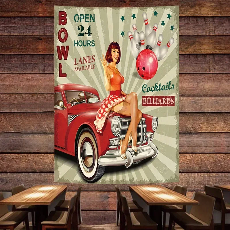 Auto Repair Shop Open - ชามเปิด 24 ชั่วโมงรถโบราณโปสเตอร์ Tapestry ภาพจิตรกรรมฝาผนัง Pin
